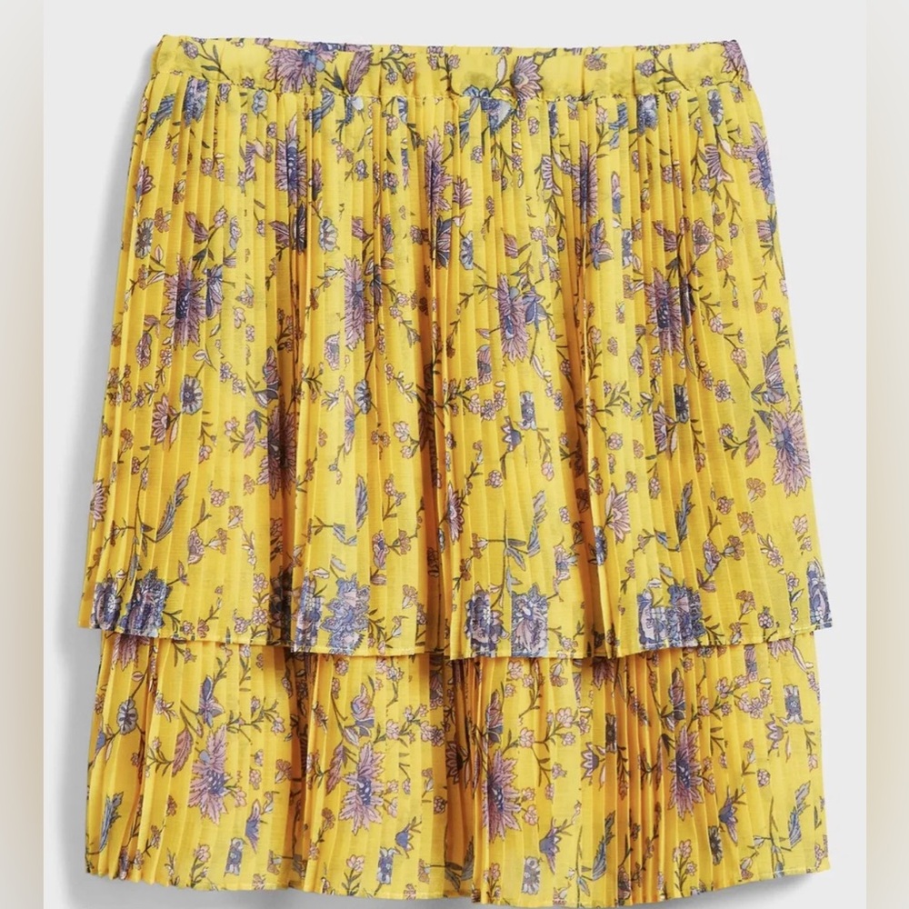 Banana Republic Skirt Women's Floral Print Yellow Tiered Fit & Flair Size L